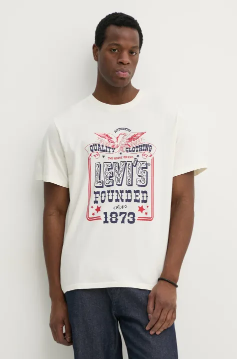 Levi's pamut póló SS RELAXED FIT TEE bézs, férfi, nyomott mintás, 16143