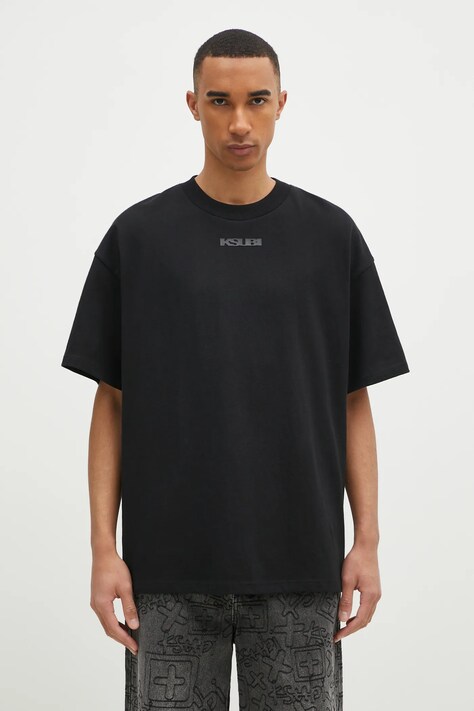 KSUBI cotton t-shirt Sott Ekcess men’s black color smooth MPS25TE028