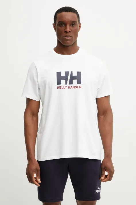 Helly Hansen t-shirt bawełniany HH LOGO męski kolor biały z nadrukiem 54596