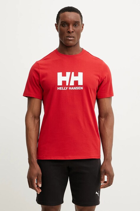 Helly Hansen tricou din bumbac HH LOGO bărbați, culoarea rosu, cu imprimeu, 54596