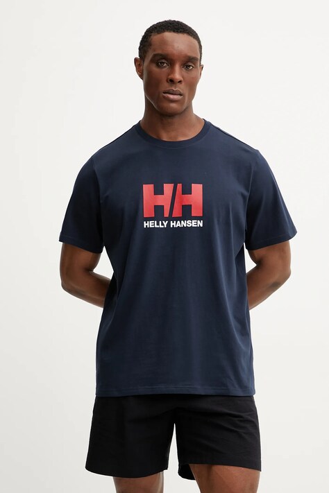 Helly Hansen tricou din bumbac HH LOGO bărbați, culoarea albastru marin, cu imprimeu, 54596