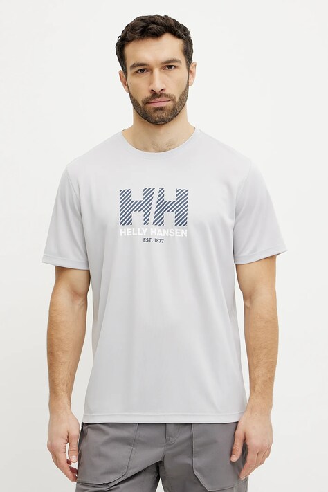 Sportovní triko Helly Hansen Tech Graphic šedá barva, s potiskem, 49574
