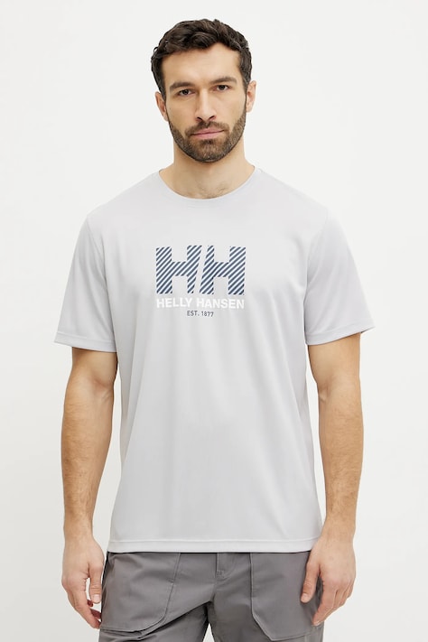 Sportovní triko Helly Hansen Tech Graphic šedá barva, s potiskem, 49574