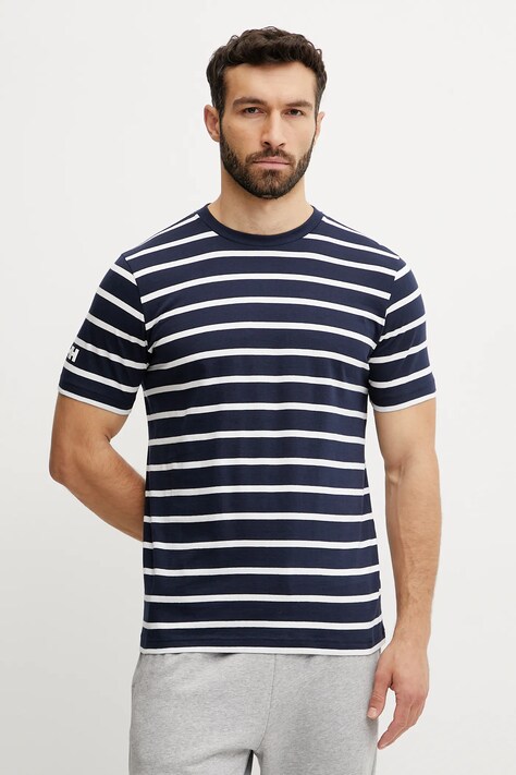 Памучна тениска Helly Hansen NEWPORT в тъмносиньо с десен 34494