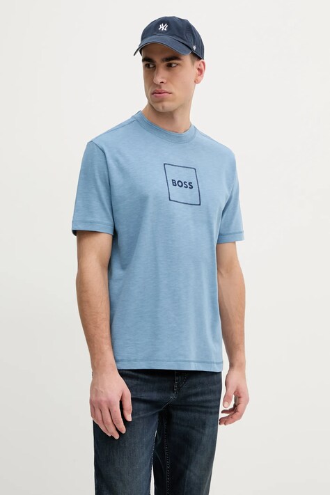 BOSS Orange tricou din amestec de in bărbați, cu imprimeu, 50536729