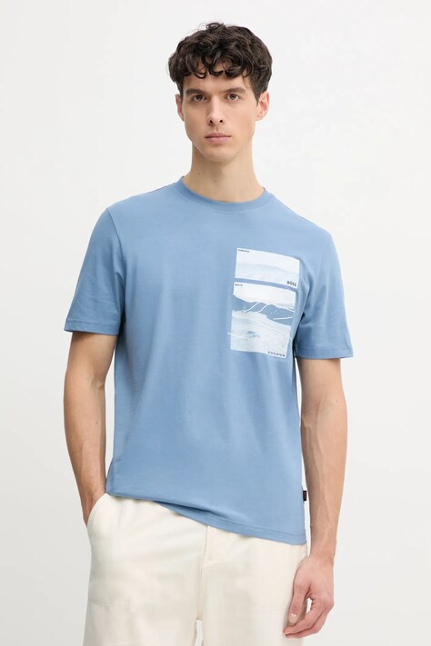 BOSS Orange tricou din bumbac barbati, culoarea violet, cu imprimeu, 50539194