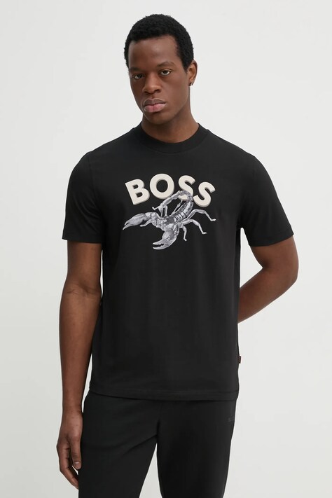 BOSS Orange tricou din bumbac barbati, culoarea negru, cu imprimeu, 50539196