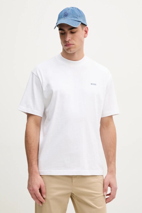 BOSS Orange tricou din bumbac barbati, culoarea alb, cu imprimeu, 50540520