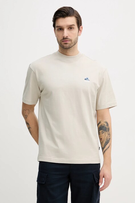 BOSS Orange tricou din bumbac barbati, culoarea bej, cu imprimeu, 50540520