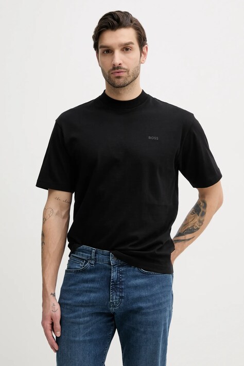 BOSS Orange tricou din bumbac barbati, culoarea negru, cu imprimeu, 50540520
