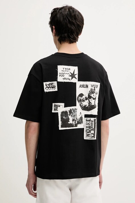Desigual tricou din bumbac MARTIN barbati, culoarea negru, cu imprimeu, 25SMTK24