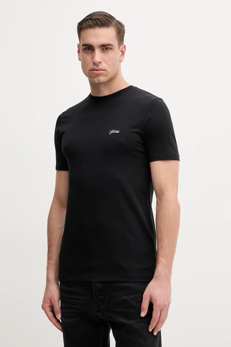 Guess tricou PIMA barbati, culoarea negru, neted, M4GI70 KC9X0