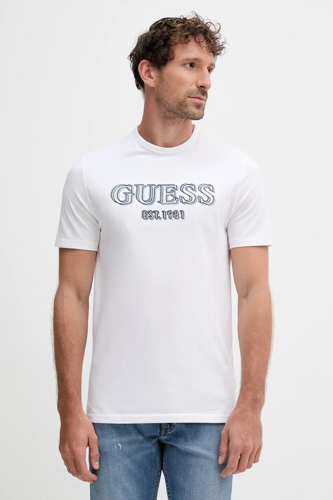 Guess t-shirt bawełniany męski kolor biały z nadrukiem M5GI07 I3Z14
