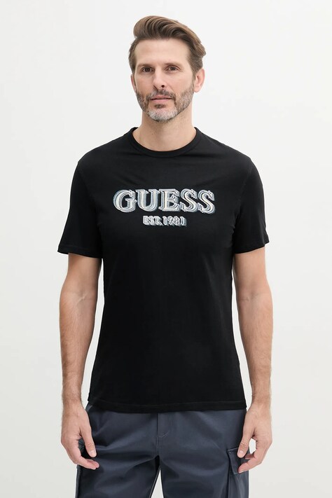 Bavlněné tričko Guess černá barva, s potiskem, M5GI07 I3Z14