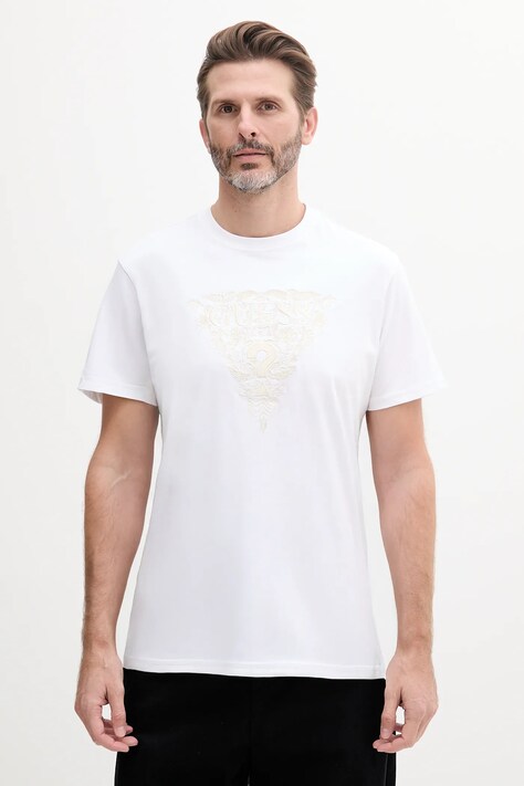 Guess tricou din bumbac barbati, culoarea alb, cu imprimeu, M5GI16 K8FQ4