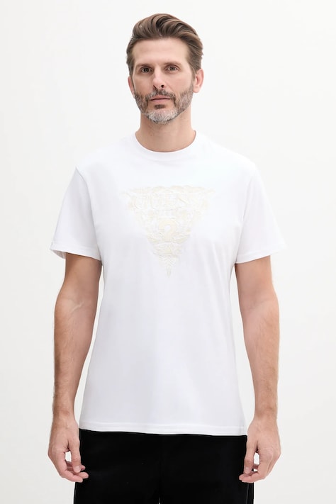 Guess t-shirt bawełniany męski kolor biały z aplikacją M5GI16 K8FQ4