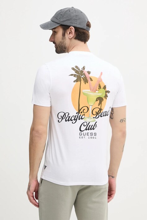 Guess tricou din bumbac barbati, culoarea alb, cu imprimeu, M5GI58 KBW41