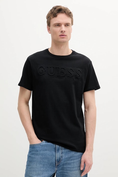 Бавовняна футболка Guess колір чорний з аплікацією M4PI0E K8HM4