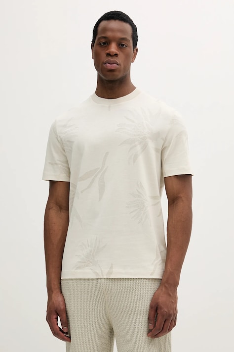 Βαμβακερό μπλουζάκι BOSS ανδρικό, χρώμα: μπεζ, 50536757