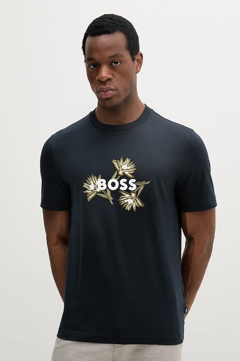 BOSS t-shirt bawełniany męski kolor granatowy z aplikacją 50536796