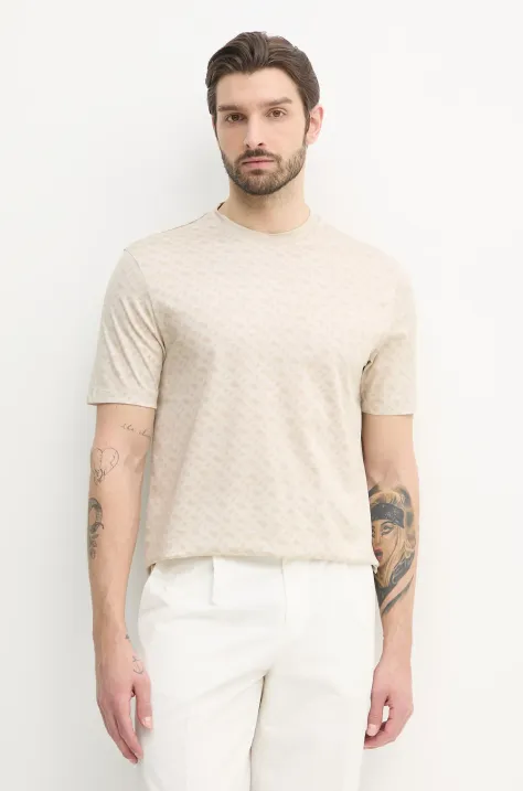 Хлопковая футболка BOSS мужская цвет бежевый узорная 50539303