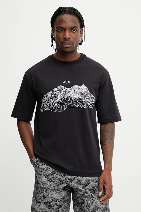 Хлопковая футболка Oakley WIRED цвет чёрный с принтом FOA406858