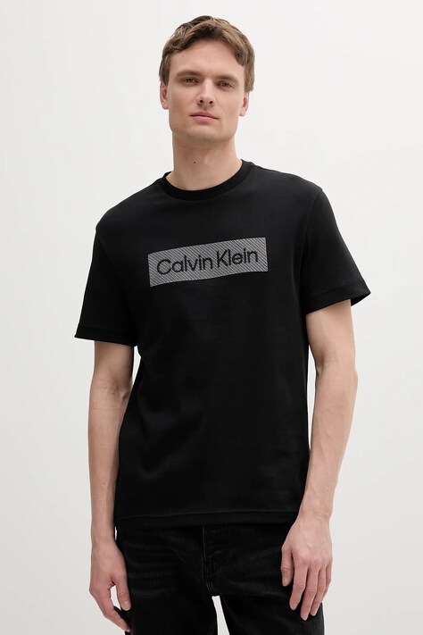 Calvin Klein tricou din bumbac barbati, culoarea negru, cu imprimeu, K10K112491