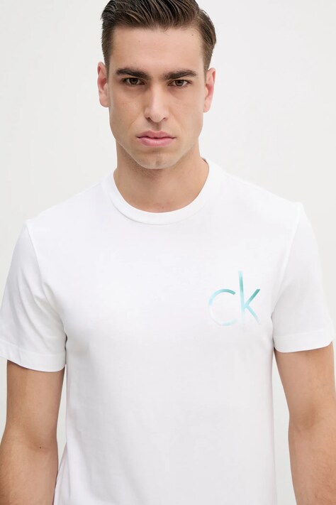 Calvin Klein tricou din bumbac barbati, culoarea alb, cu imprimeu, K10K114146