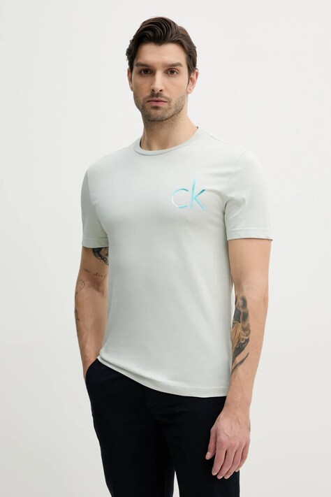 Calvin Klein tricou din bumbac barbati, culoarea verde, cu imprimeu, K10K114146
