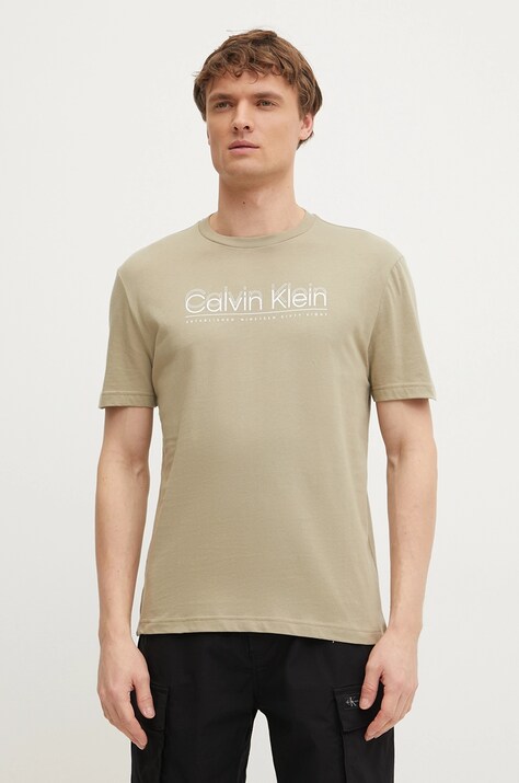 Calvin Klein tricou din bumbac barbati, culoarea verde, cu imprimeu, K10K114149