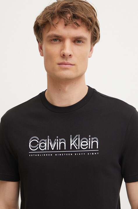 Памучна тениска Calvin Klein в черно с принт K10K114149