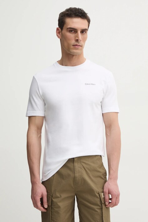 Calvin Klein tricou din bumbac barbati, culoarea alb, cu imprimeu, K10K114152