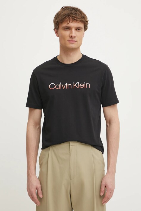 Calvin Klein tricou din bumbac barbati, culoarea negru, cu imprimeu, K10K114155