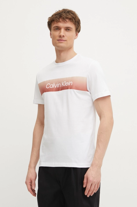 Calvin Klein tricou din bumbac barbati, culoarea alb, cu imprimeu, K10K114163