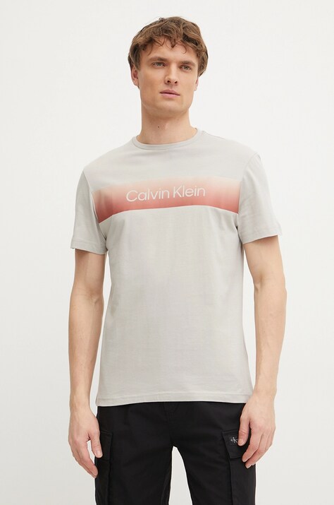 Calvin Klein tricou din bumbac barbati, culoarea bej, cu imprimeu, K10K114163