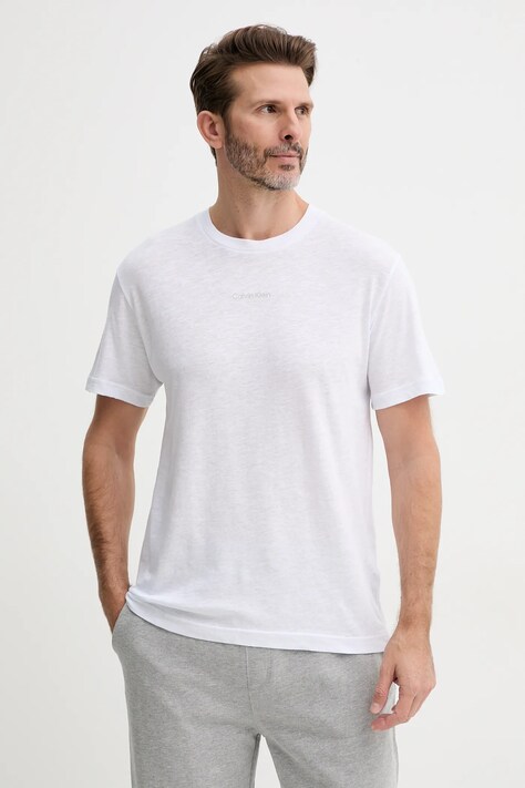 Calvin Klein tricou din amestec de in bărbați, culoarea alb, cu imprimeu, KM0KM01138