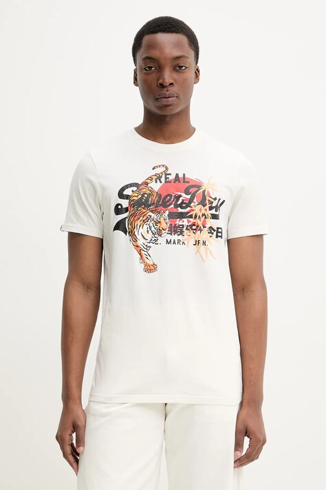 Superdry t-shirt bawełniany męski kolor biały z nadrukiem M1012111A-U4Y