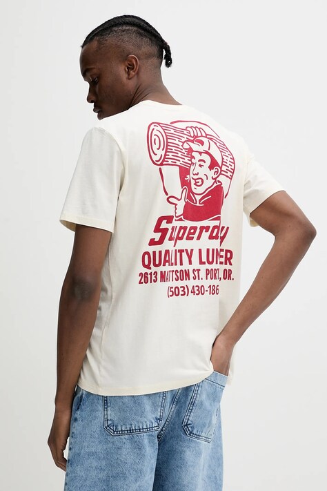Хлопковая футболка Superdry мужская цвет бежевый с принтом M1012113A-OO3