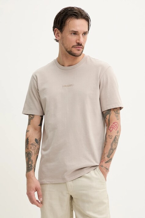 Хлопковая футболка Superdry мужская цвет бежевый однотонная M1012131A-1PC