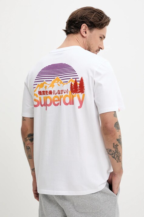 Superdry tricou din bumbac barbati, culoarea alb, cu imprimeu, M1012175A-01C