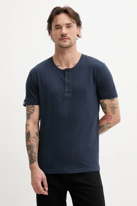Superdry tricou din bumbac bărbați, culoarea bleumarin, uni, M1012185A-00S