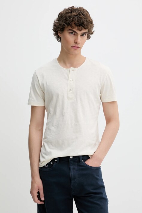 Superdry tricou din bumbac culoarea bej, uni, M1012185A-C1T