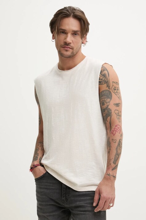 Superdry tricou din bumbac culoarea bej, M6010897A-8ZU