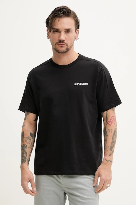 Superdry pamut póló fekete, férfi, sima, M1012225A-02A