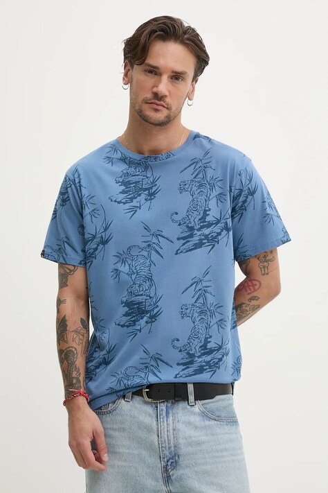Superdry t-shirt bawełniany męski kolor niebieski wzorzysty M1012315A-F8S