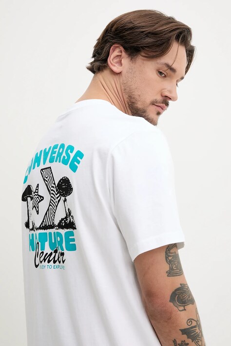 Converse t-shirt bawełniany męski kolor biały z nadrukiem 10027346-A02