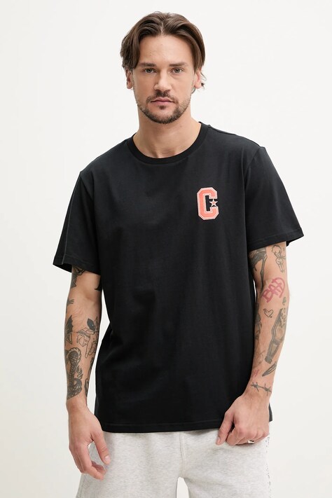Converse t-shirt bawełniany męski kolor czarny z aplikacją 10027362-A01