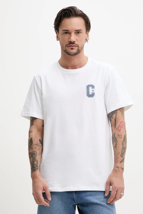 Converse t-shirt bawełniany męski kolor biały z aplikacją 10027362-A02