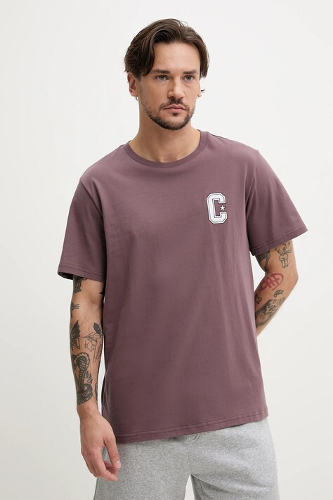 Converse t-shirt bawełniany męski kolor brązowy z aplikacją 10027362-A03