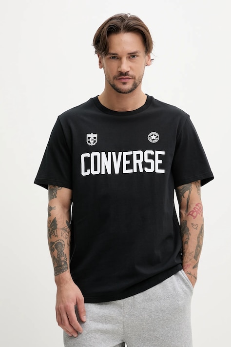Converse t-shirt bawełniany męski kolor czarny z nadrukiem 10027363-A01